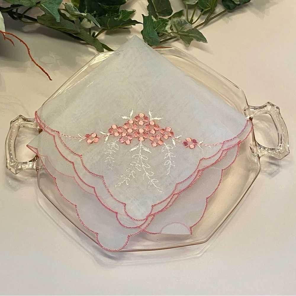 1930s Art Deco Pink Octagonal Glass Footed Plate Tidbit Tray Platter w/Handles - Picture 3 of 13